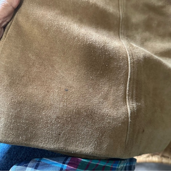 Free People VTG Camel Suede Snap Button Long Trench Jacket Boho Western Large - Picture 10 of 13